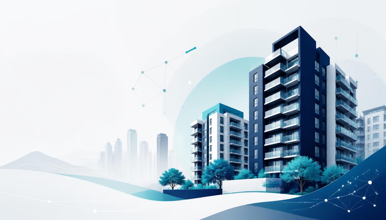 Ilustración de edificios residenciales con tecnología de IA